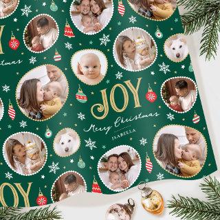 Joy Christmas Ornament Photo Collage Green