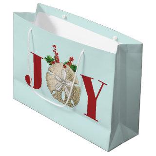Joy Christmas Sand Dollar Holly Berries Coastal  Large Gift Bag
