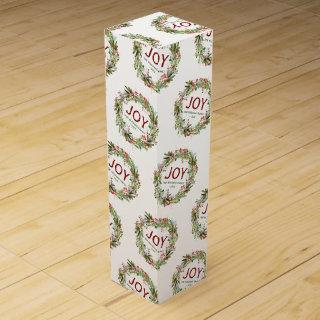 Joy - Christmas Wreath Family Name Wine Box