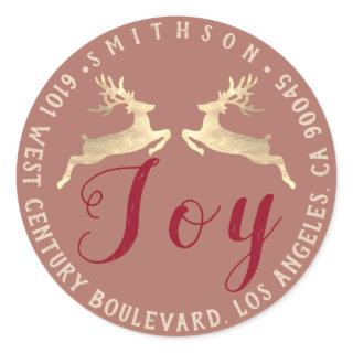 Joy Deer Holiday Return RSVP Rose Rustic Gold Classic Round Sticker
