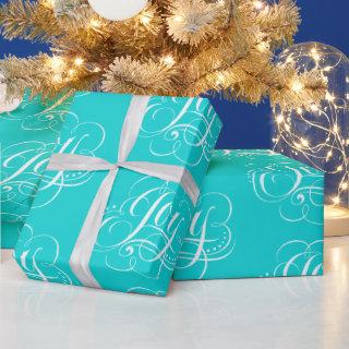 JOY Lettering Fashionable Flourished Aqua Blue