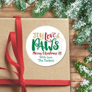 Joy Love PAWS Dog Christmas Paw prints Sticker