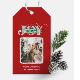 JOY Modern Bold Script Minimalist Photo Christmas  Gift Tags