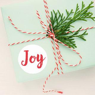 Joy Modern Red Brushed Script Holiday Classic Round Sticker