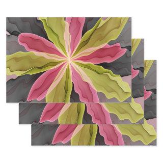 Joy, Pink Green Anthracite Fantasy Flower Fractal  Sheets