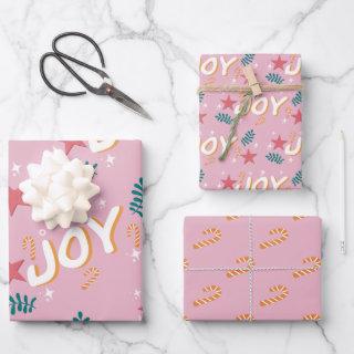 Joy pink trendy christmas candy canes stars floral  sheets