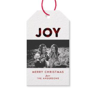 Joy Red Buffalo Plaid Christmas Photo Gift Tag