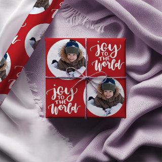 Joy to the World Calligraphy Round Photo Red