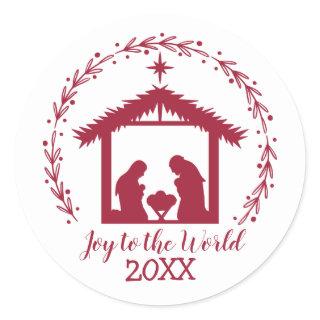 Joy to the World Red Nativity Classic Round Sticker