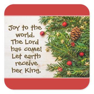 Joy to the World the Lord has Come Christmas Carol Square Sticker