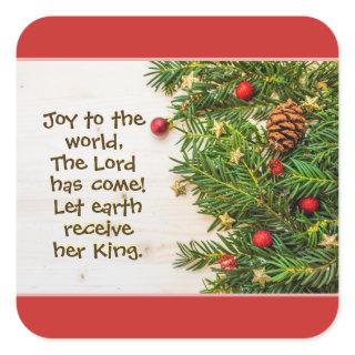 Joy to the World the Lord has Come Christmas Carol Square Sticker