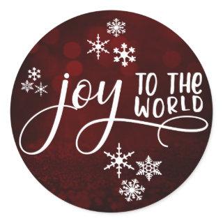 Joy to the World Typography and Snowflakes 2 Classic Round Sticker