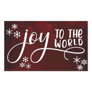 Joy to the World Typography and Snowflakes Rectangular Sticker