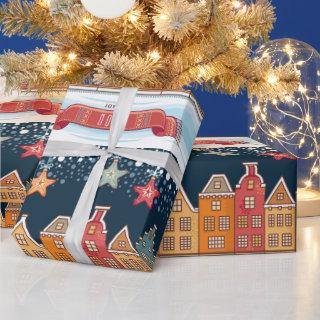 Joyeux Noel winter houses snow village pattern