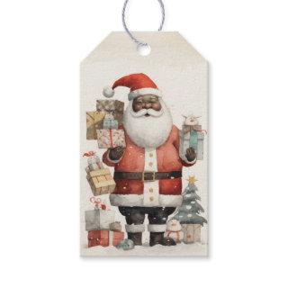 Joyful Black Santa , Gifts, Christmas Tree Gift Tags