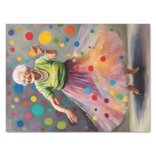 Joyful Elegance: Old Lady in Colorful Tulle Skirt  Tissue Paper