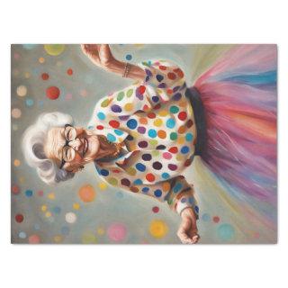 Joyful Elegance: Old Lady in Colorful Tulle Skirt  Tissue Paper
