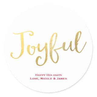 JOYFUL Faux Gold Foil Look Holiday Favor Classic Round Sticker