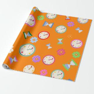 Joyful orange clocks and flowers party