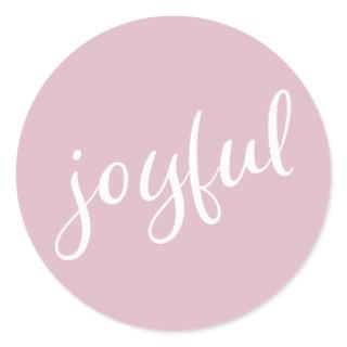 Joyful Pastel Pink Script Christmas Holiday Classic Round Sticker
