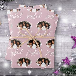 Joyful Pastel Pink Script Christmas Holiday Photo   Sheets