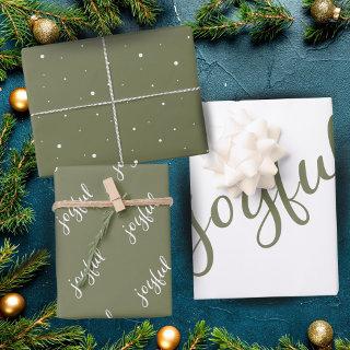 Joyful Script Snowflake Olive Green Holiday  Sheets
