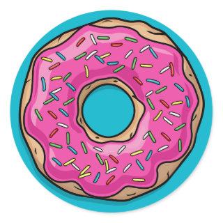 Juicy Delicious Pink Sprinkled Donut Classic Round Sticker