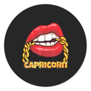 Juicy Lips Chain Capricorn Zodiac Sign Classic Round Sticker