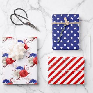 July Fourth Stars Stripes Floral Red White Blue  Sheets
