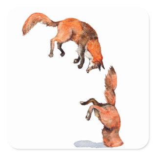 Jumping Red Fox Square Sticker