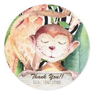 Jungle Monkey & Giraffe Baby Shower Animal Print Classic Round Sticker