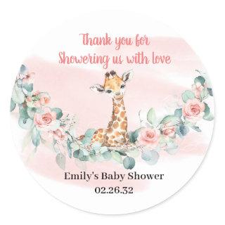 Jungle Safari Animal giraffe Girl Baby Shower Classic Round Sticker