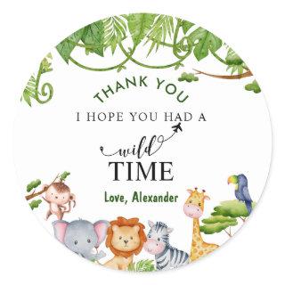 Jungle Safari Animals Birthday Thank You Classic Round Sticker