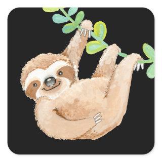 Jungle Sloth Cute Whimsical Square Sticker