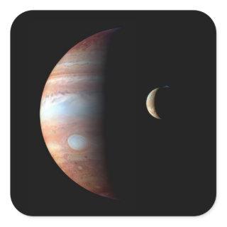 Jupiter Gas Giant Planet & Io Galilean Moon Square Sticker