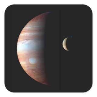 Jupiter Gas Giant Planet & Io Galilean Moon Square Sticker