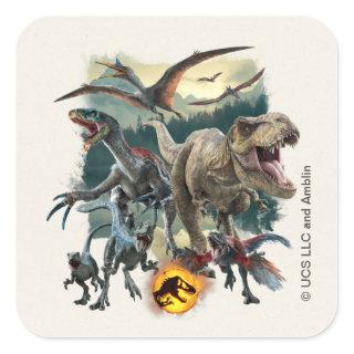 Jurassic World | Dinosaurs Emerging From Forest Square Sticker