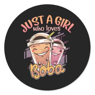 Just A Girl Who Loves Boba Funny Kawaii Boba Drink Classic Round Sticker