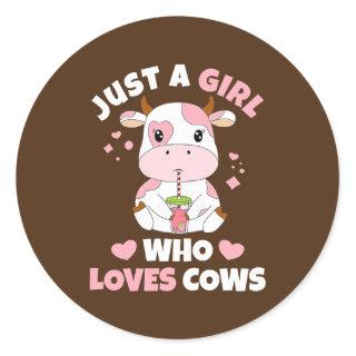 Just A Girl Who Loves Cows Cute Strawberry Cow Classic Round Sticker