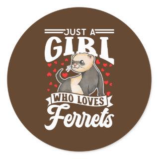 Just A Girl Who Loves Ferrets Cute Ferret  Classic Round Sticker