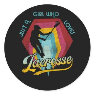 Just a Girl who loves Lacrosse Women Retro Sport Classic Round Sticker