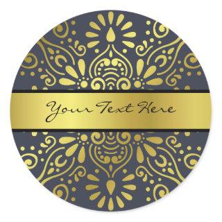 Just Add Your Name | Faux Gold Foil Mandala Classic Round Sticker