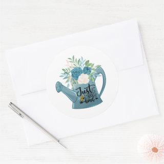 Just Bee Kind Teal Floral Watering Can Positivity  Classic Round Sticker