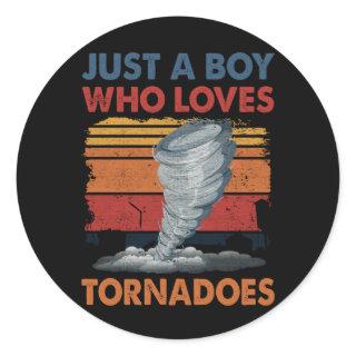 Just Boy Who Loves Tornado Art Weather Storm Torna Classic Round Sticker
