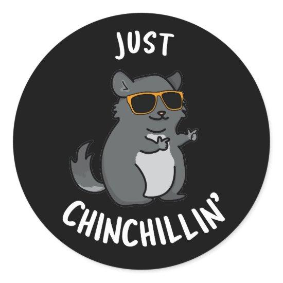 Just Chin-Chillin Funny Chinchilla Pun Dark BG Classic Round Sticker