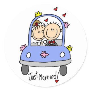 Just Married Bride and Groom T-shirts and Gifts Classic Round Sticker