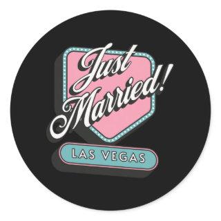 Just Married Las Vegas Wedding Bride Groom  Classic Round Sticker