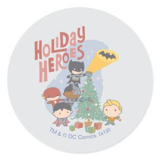 Justice League Chibi Holiday Tree Decorating Classic Round Sticker