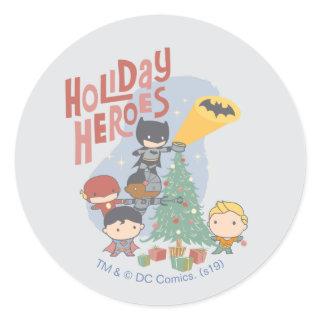 Justice League Chibi Holiday Tree Decorating Classic Round Sticker