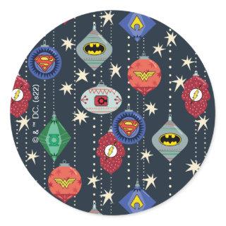 Justice League Holiday Bauble Pattern Classic Round Sticker